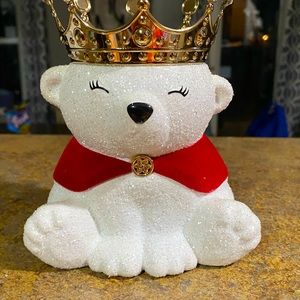 White glittery polar bear for single wick holder- polar bear from 2021 Christmas